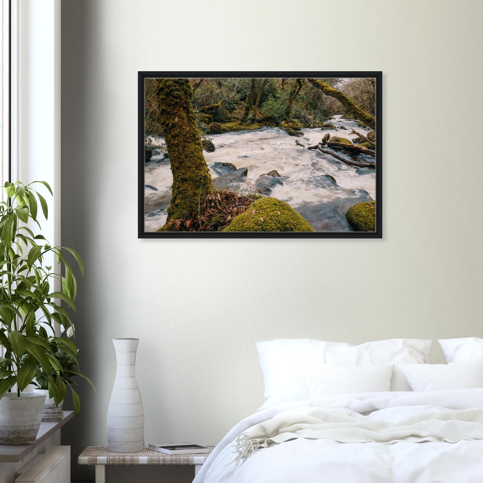 River Plym Dartmoor framed canvas with wild water motion