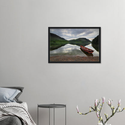 Framed canvas of fells reflected in still lake at Crummock