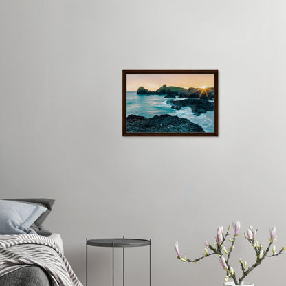 Kynance Cove cliffs and ocean in evening radiance