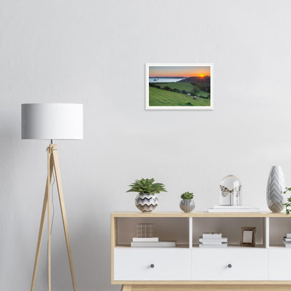 Framed landscape print of Plymouth Sound coastal sunset