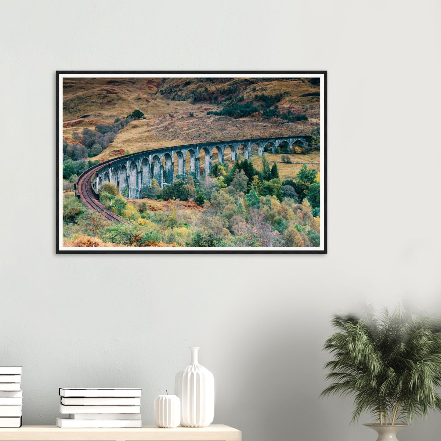 Atmospheric framed print of Glenfinnan Viaduct in Highland hills