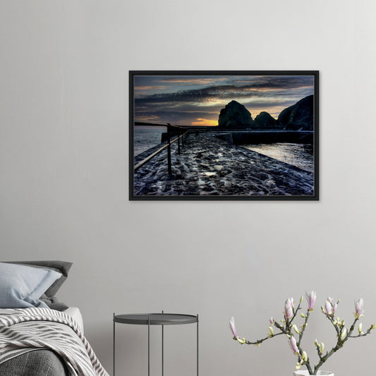 Framed canvas print of Mullion Cove slipway at sunset