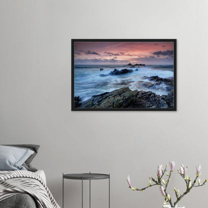Framed canvas print of Heybrook Bay at sunset in Plymouth, Devon