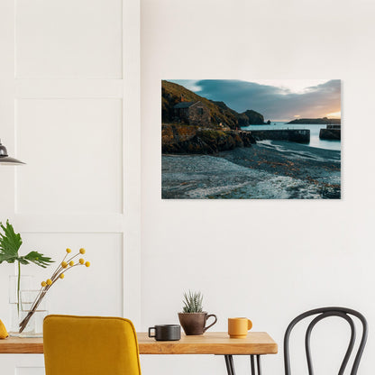 Romantic twilight scene of Mullion Cove’s historic harbour and calm coastline