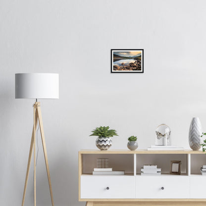 Peaceful framed wall art of Llynnau Mymbyr lake at sunset