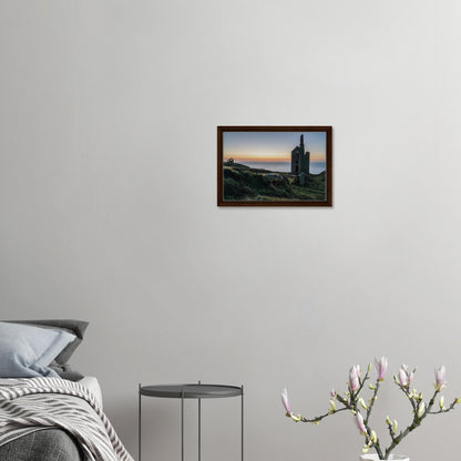 Cornish mine ruins at twilight in framed canvas