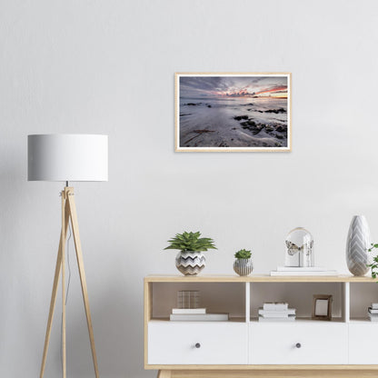 Tranquil seascape framed print of Wembury Beach at sunset