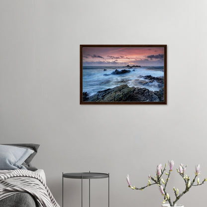 Framed canvas capturing golden hour at Heybrook Bay