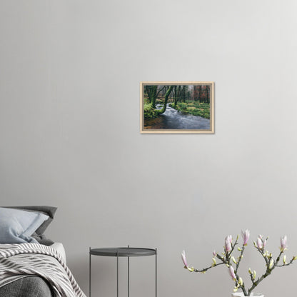 Lush Dartmoor woodland and winding stream in canvas print