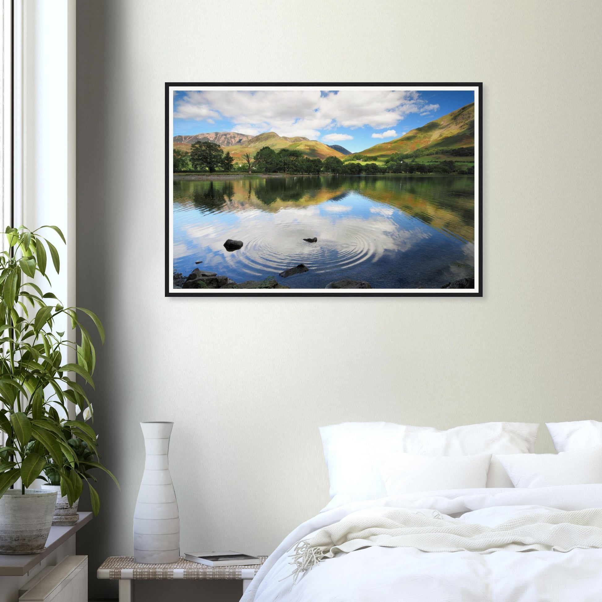 Serene framed print of Buttermere landscape in Cumbria