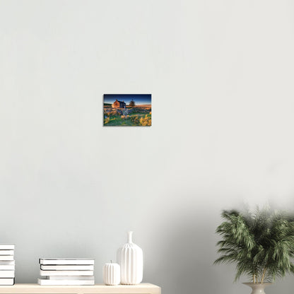 Canvas print of golden sunrise at Nun’s Cross Farm, Devon countryside.
