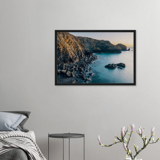 Framed canvas of Mullion Cove at sunset
