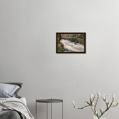 Framed landscape of river flowing through lush forest