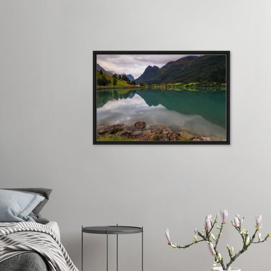 Framed canvas of Lake Floen with mountain reflections in Norway