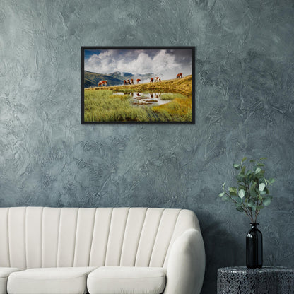 Mountain mist and cow reflections in Resterhöhe framed print