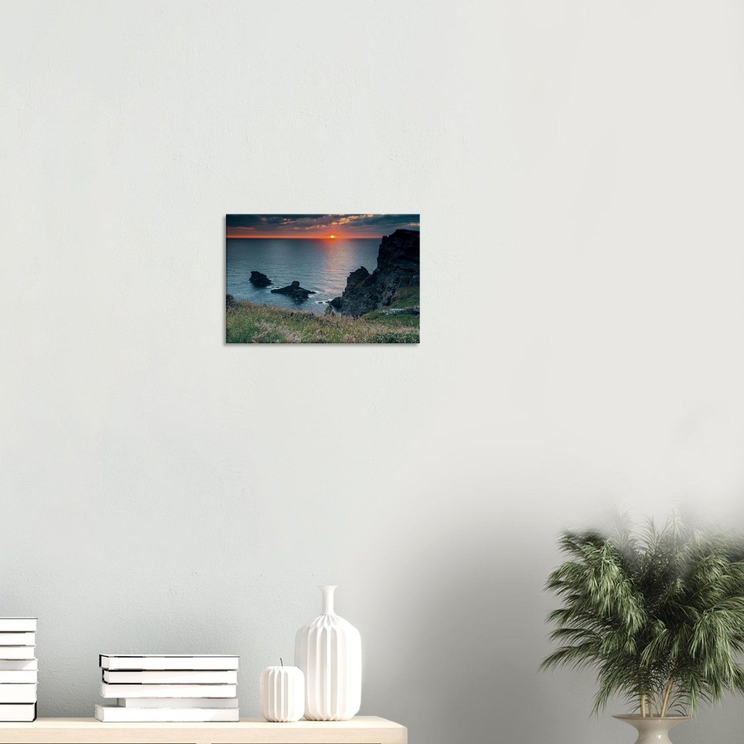 Peaceful Cornwall evening light over sea and cliffs in wall art