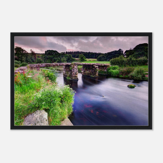 Dartmoor National Park framed artwork featuring historic stone bridge