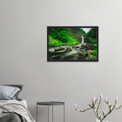 Nature artwork of Lealt Falls with mist and movement
