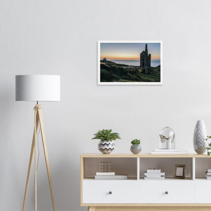 Scenic framed print of Wheal Owles Botallack cliffs in dusk light