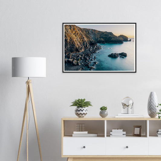 Framed print of Mullion Cove Cornwall at sunset
