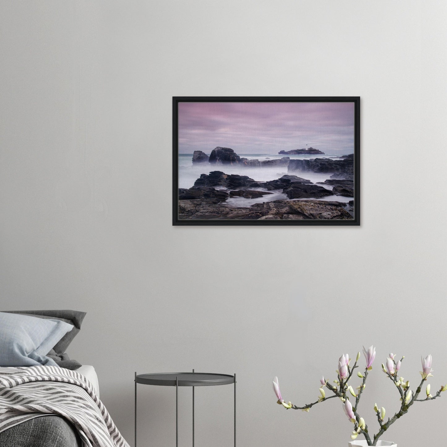Pastel sky over Godrevy Lighthouse in framed wall art
