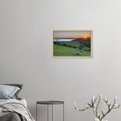 Radiant sunset sky in Plymouth framed canvas
