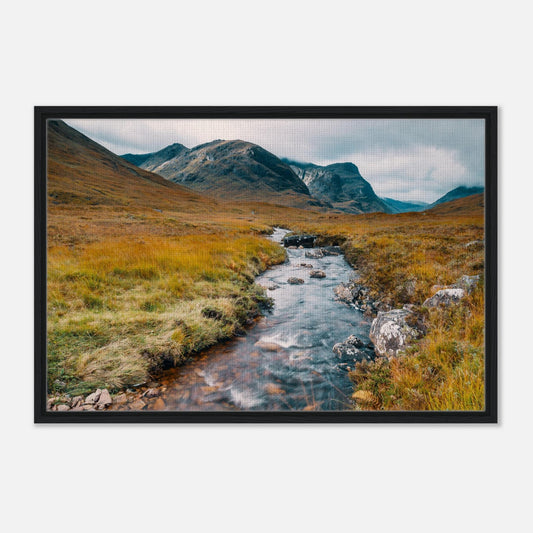 Winding stream through Glencoe moorland artwork