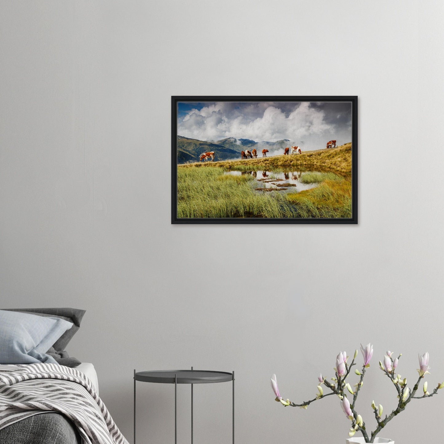 Peaceful framed canvas of cows in meadow at Panoramabahn Austria