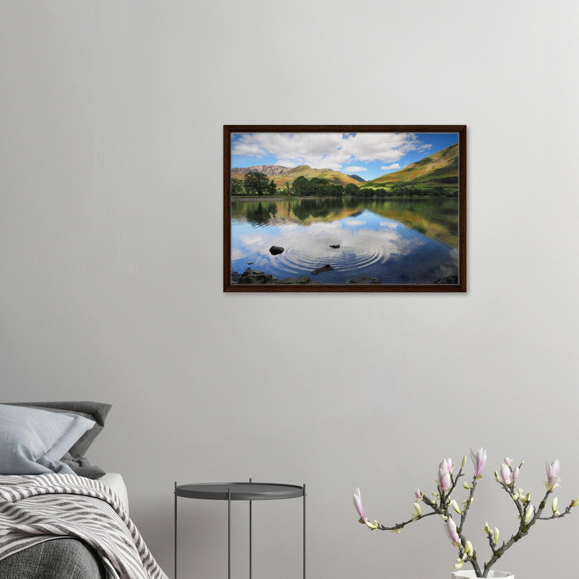 Framed canvas of Buttermere’s surface disturbed by skipping stone