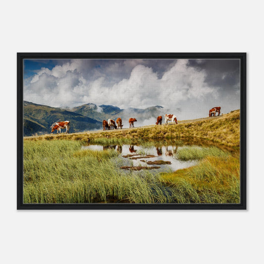 Alpine cows and pond reflections at Resterhöhe in wall art