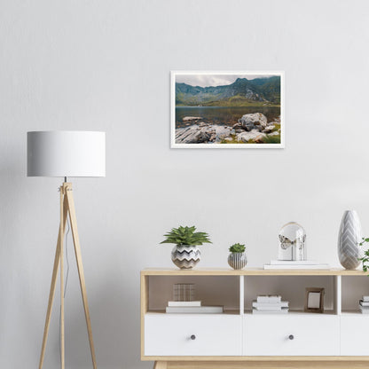 Tranquil Llyn Idwal framed landscape wall art Snowdonia