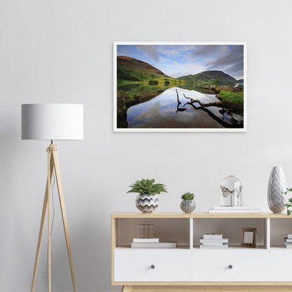 Crummock Water framed wall art featuring tranquil branch reflection