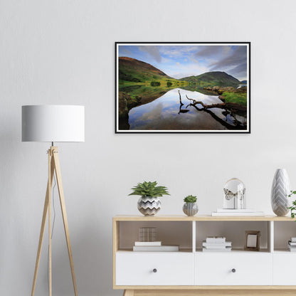 Framed print of Crummock Water in the Lake District with branch reflection