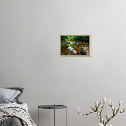 Canvas print of Dartmoor river stones and light reflections