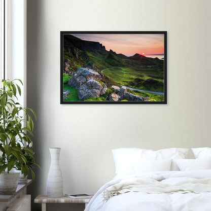 The Quiraing at day’s end with colourful sky in landscape print