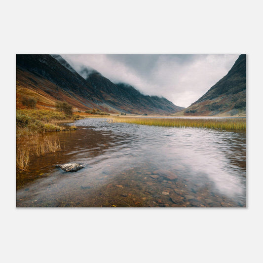 Glencoe loch reflection with reeds and grasses in wall art