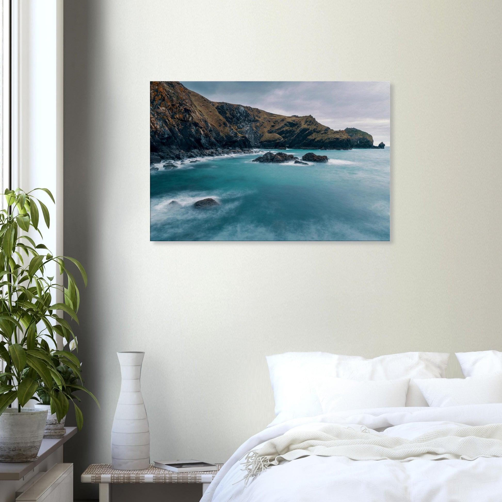 Mullion Cove cliffside and sea captured in fine art canvas print
