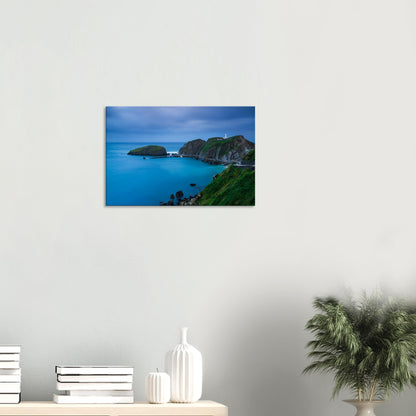 Canvas of Landing Bay’s tranquil seascape at twilight, highlighting the lighthouse and an isolated islet connected by a narrow pier.