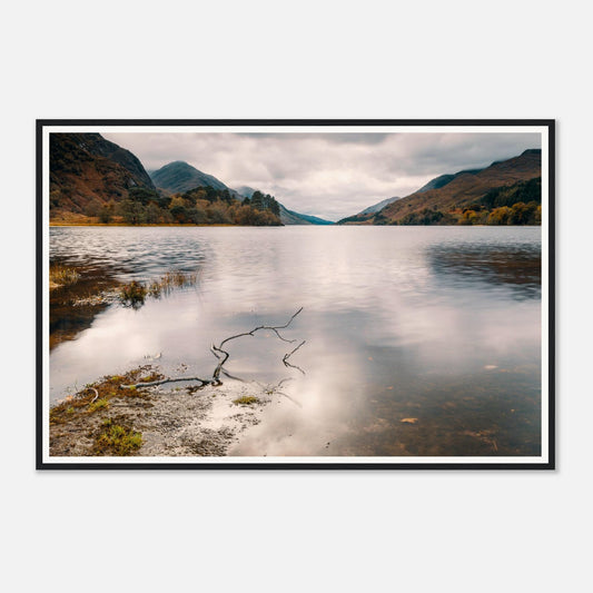 Scenic framed wall art of Loch Shiel reflective waters