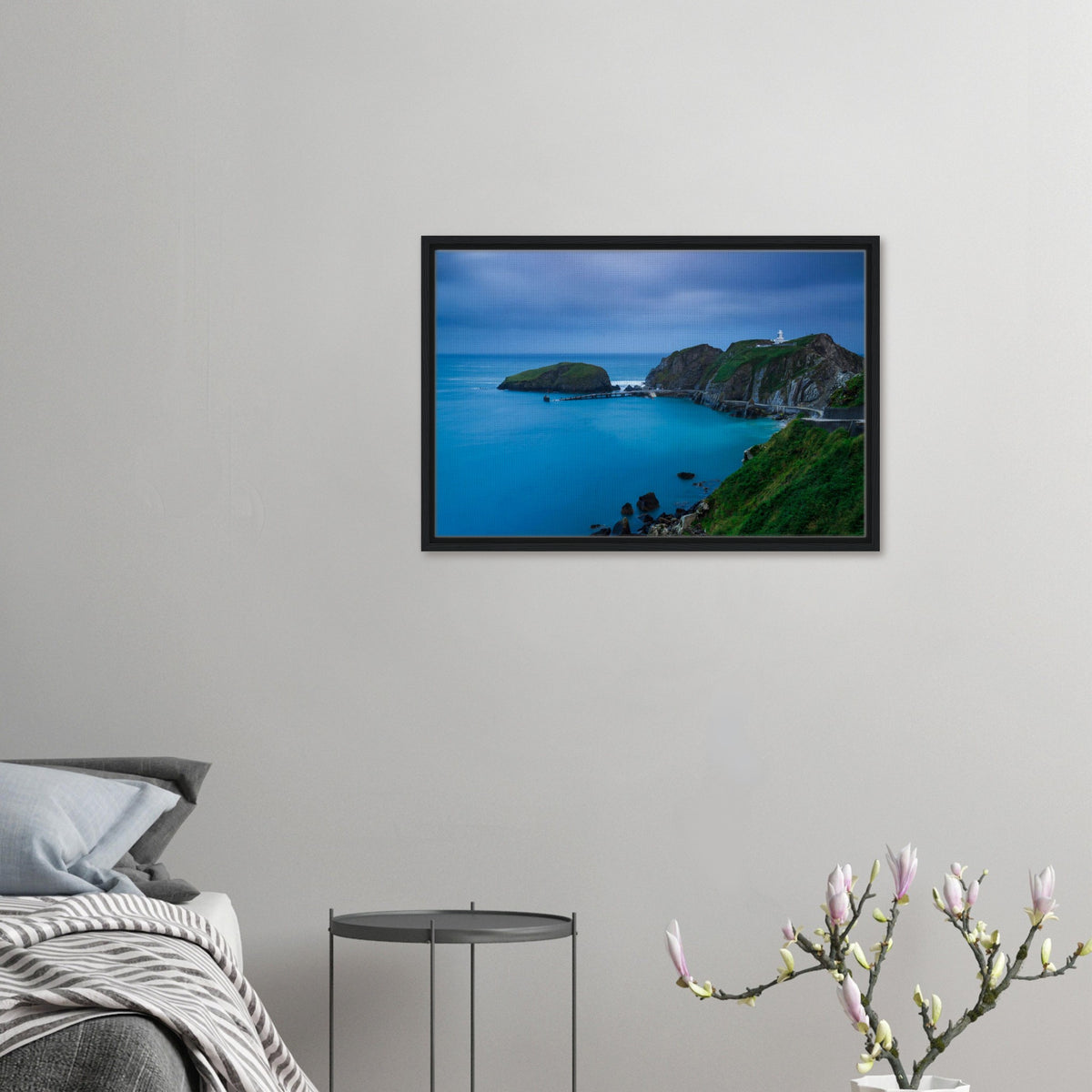 Lighthouse atop cliffs at dusk in Lundy Island wall art