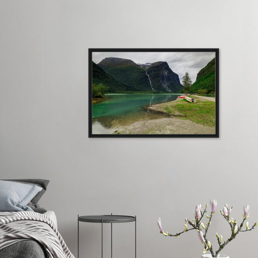 Framed canvas of Mount Ramnefjell and Utigardsfossen in Norway