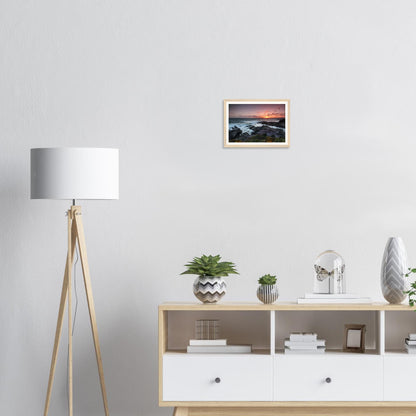 Sunset silhouette of Heybrook Bay cliffs in framed wall art