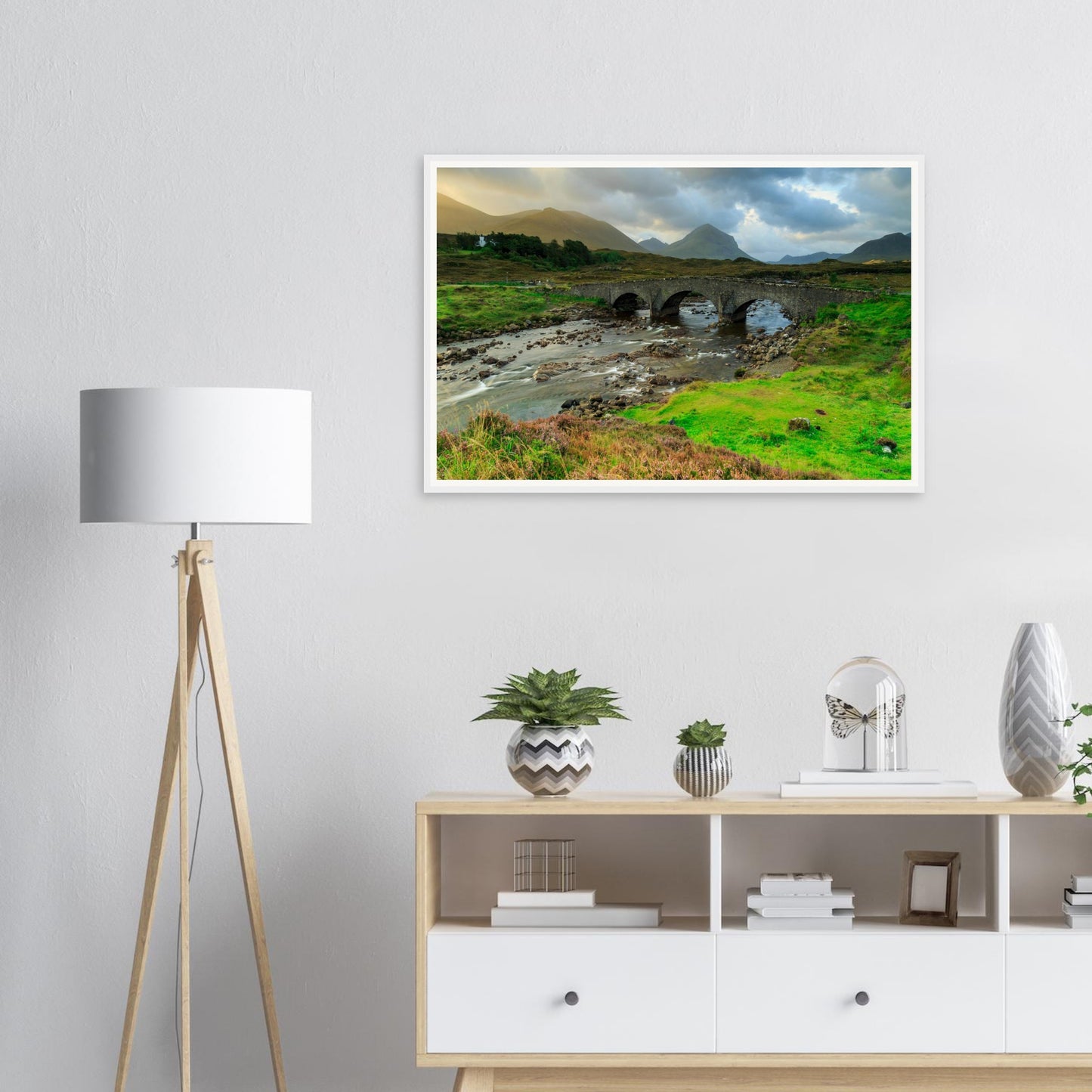 Iconic Scottish Highlands framed print featuring Sligachan Bridge