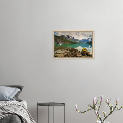 Norwegian framed canvas of lake under low-hanging clouds
