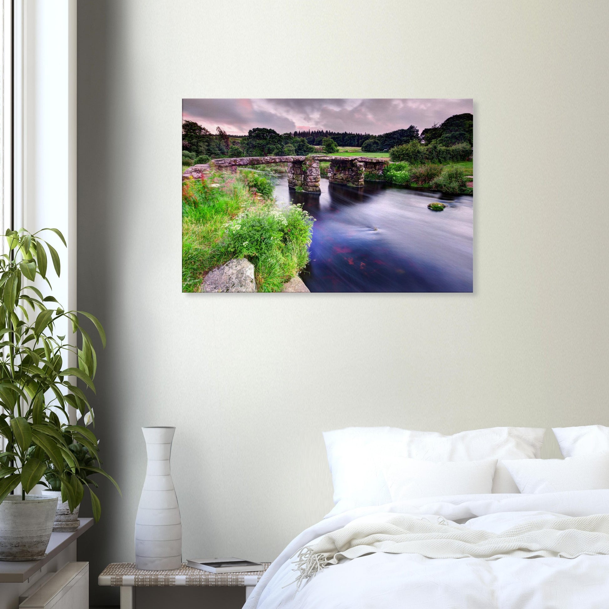 Canvas wall art of Dartmoor National Park’s clapper bridge