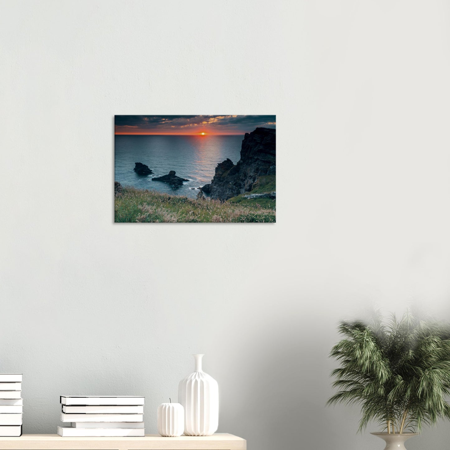 Cornish coastal cliffs and sunset ocean light in wall artwork