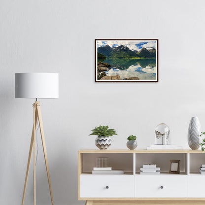 Scenic framed print of cotton cloud reflections in Strynevatnet