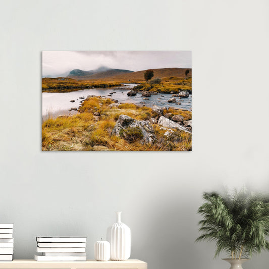 Loch Ba canvas print with misty Highlands and still waters
