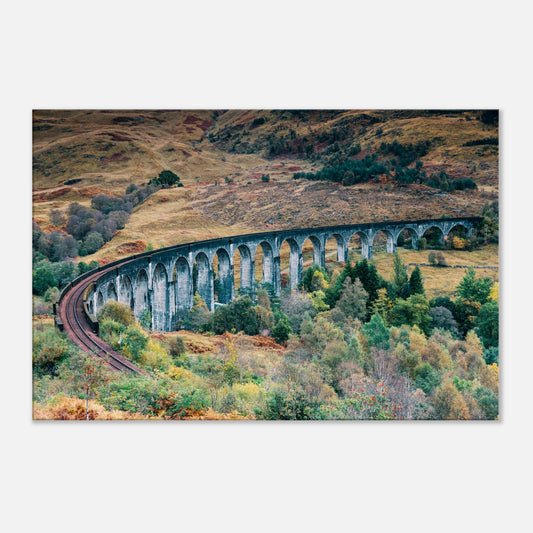 Scenic Glenfinnan Viaduct in Scotland with golden foliage on canvas