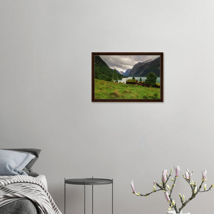 Norway’s Lodalen Valley with lake and cottages wall print
